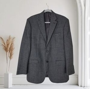 Lauren Ralph Lauren Mens Houndstooth Gray-Black Blazer Sport Coat Size 39R